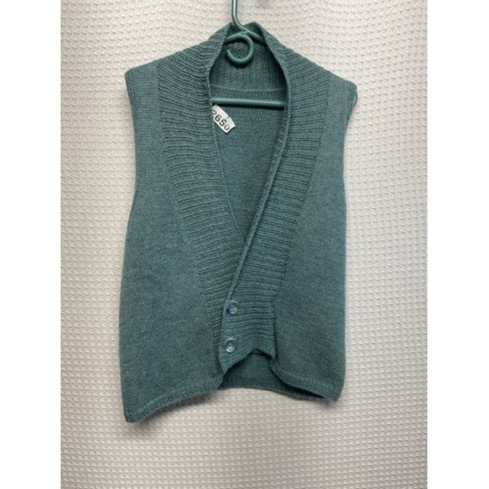Handmade Aqua Green Knit Sleeveless Cottagecore Granny Vest Sweater Women Large